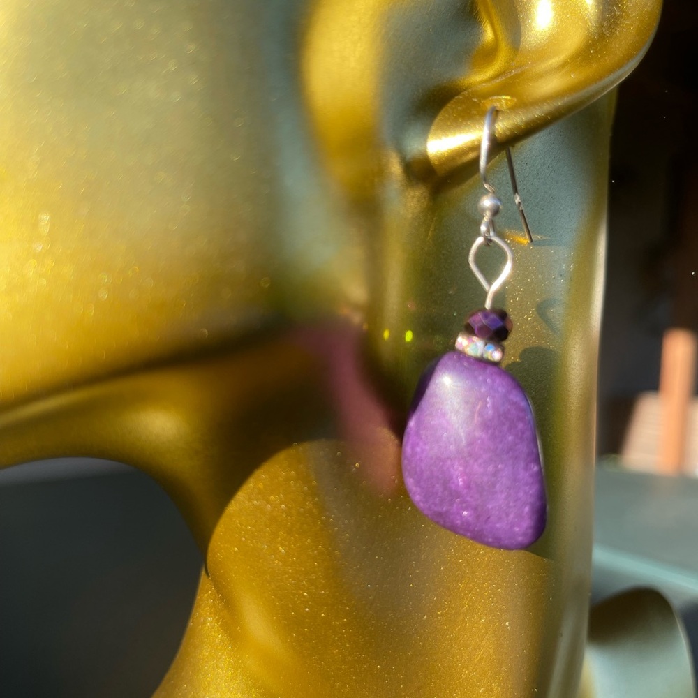 Purple stone earrings new 
Fia’s custom design silver filled